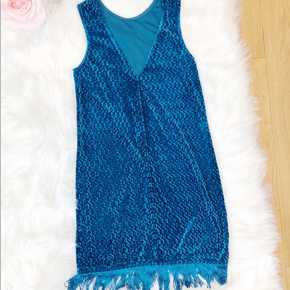 Topshop Blue Velvet Dress with Fringe Size 4/S - Picture 5 of 8